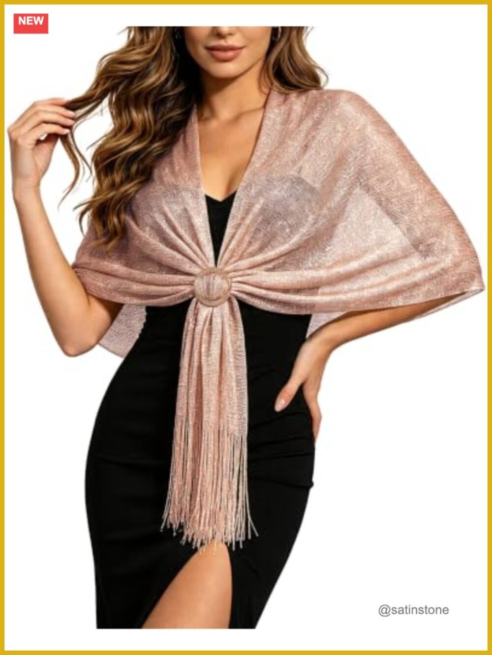 Metallic Glitter Shawl Wrap with Buckle Evening Wedding Formal